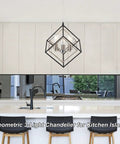 Geometric Black Chandelier With Chrome Finish Vintage Mid Century Modern 3 Light Farmhouse Ceiling Light Fixture For Dining Room Kitchen Island Or Bedroom Retro Rustic Style Sleek over kitchen island