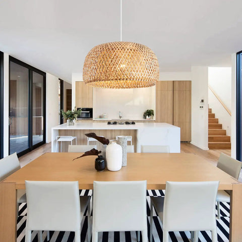 Handwoven Natural Rattan Pendant Light For Kitchen Island And Living Spaces, 17.7 Inch Bamboo Lamp Chandelier, Eco Friendly Non Toxic Ceiling Fixture, Durable Woven Pendant With Dope Rustic Modern Vibe