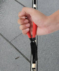 Hand using Three Piece Sheet Metal Bender Pliers Set for Roofing and HVAC Ductwork with red grip, bending metal edge