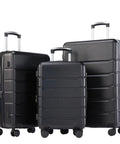 Three Piece Hardside Luggage Set With Spinner Wheels For Easy Travel No Sweat, Lightweight ABS Hard Shell Carry On Suitcases, Expandable To Fit More, TSA Approved Lock, Black, Includes 20 24 And 28 Inch Sizes OLIXIS.