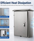 Kickass 304 Stainless Steel Outdoor EV Charger Box With Lockable Weatherproof Shield showcases side vents for heat dissipation.