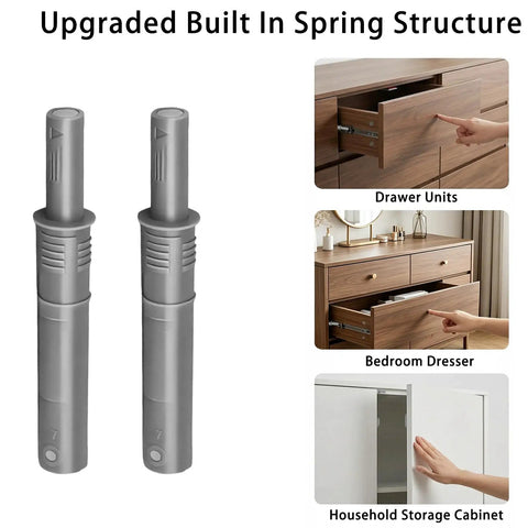 52 Pack Magnetic Push Latches for Cabinets, showing spring structure design for kitchen and bedroom furniture.