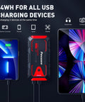 5000A Car Jump Starter A30 12V Jump Box Portable Power Bank With Dual Outputs LED Light next to charging devices