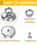 Heavy Duty Neodymium Rare Earth Fishing Magnet With 90 Pounds Pulling Force, Round Magnet With Lifting Eye Bolt for easy assembly