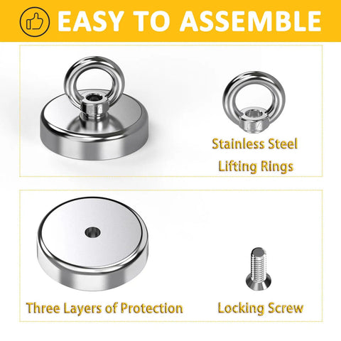 Heavy Duty Neodymium Rare Earth Fishing Magnet With 90 Pounds Pulling Force, Round Magnet With Lifting Eye Bolt for easy assembly