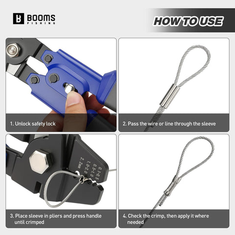 Pro Grade Fishing Crimping Tool Kit With Ten Point Six Inch Pliers And 140 Double Barrel Sleeves Up To 2.2mm Crimp in use