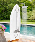 SUS304 Outdoor Shower System with Wall Mount, brushed nickel finish, high pressure rainfall head, poolside installation