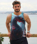 Men S Mechanical Dragon Graphic Tank Top Hella Lightweight Quick Dry Athletic Sleeveless Muscle Shirt Super Airflow Polyester Gym Workout Tee Crush Sweat Goals worn by a muscular man outdoors.