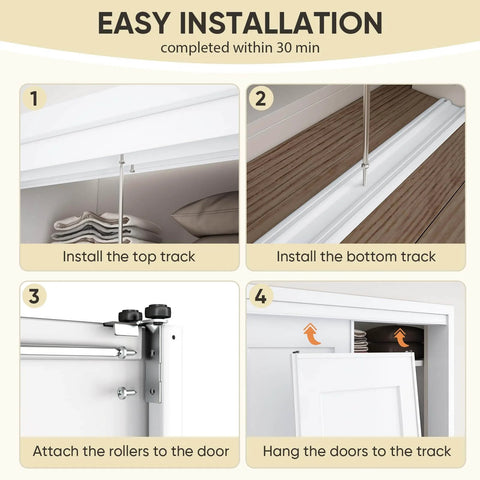 Installation steps for Easy Install Sliding Closet Door For 48 Inch Wide Opening Bypass Style With Two Panels 80 Inch Tall Steel Frame