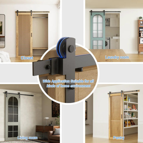 Heavy Duty Sliding Barn Door Hardware Kit 6.6Ft With Solid Steel Rollers And High Strength Flat Tracks Supports Up To 330 Lb 150 Kg