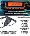 Beefy Handheld Mic With Button For Yaesu Dual Band Mobile Radios, 6-Pin Plug-In Speaker Microphone With PTT shown with transceiver