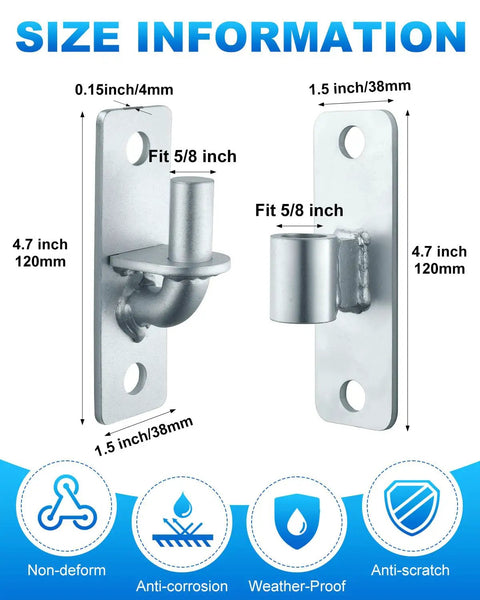 Heavy Duty Five Eighth Inch Wall Mount Gate Hinges Four Piece Set For Farm Fences, galvanized steel wall mount hinge pair with 5/8 inch pin