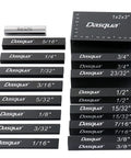 Fifteen Piece Inch Precision Setup Blocks Set From One Sixteenth To Three Quarters Inch Aluminum Black Anodized Pro Grade With One Two Three Block For Fence And Gauge Setup displayed in fitted case