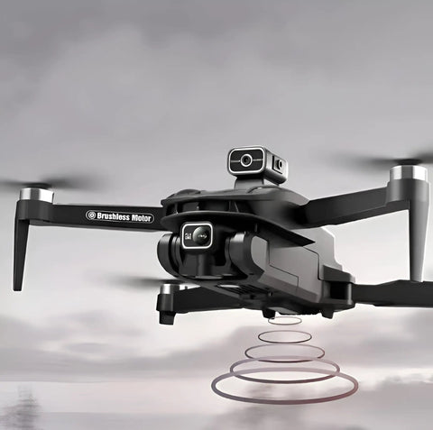 8K Camera Drone With Intelligent Obstacle Avoidance, Optical Flow Positioning, in flight with remote sensing technology visible.