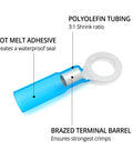 Marine Grade Heat Shrink Ring Terminals For 16 To 14 AWG Red Eyelet Connectors Waterproof Electrical Terminal Pack Of 130
