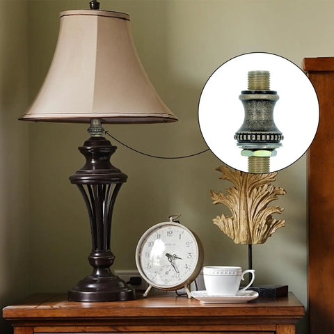 Lamp on table with inset of Lamp Repair Hardware Set With All Thread Pipe Rods Nipples Coupling Connectors Switch Knobs in bronze