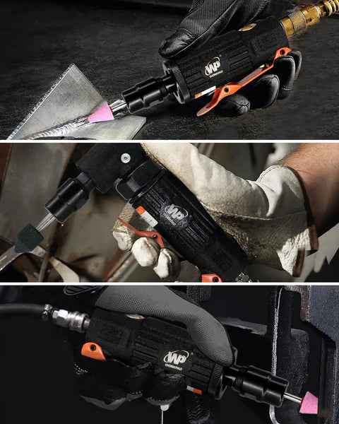 Two Piece Air Die Grinder Set With Straight And Angled Grinders, 1/4 And 1/8 Inch Collets, Pneumatic Tools For Tight Spaces