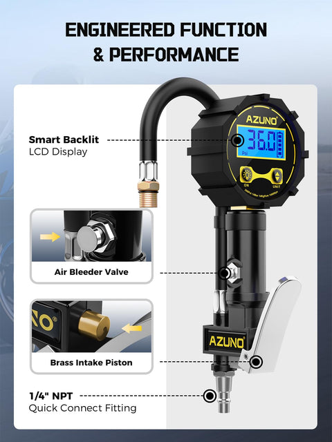 Universal Presta And Schrader Valve Adapter With 200 PSI Pressure Gauge Dual Port Inflator Hose Easy Bike Tire Inflator