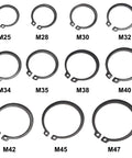 Image showing the External Retaining Ring Kit 88 Pcs 11 Sizes Carbon Steel Snap Ring Assortment Black Finish Pro Grade Quality.