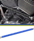 Adjustable Shift Linkage Rod For 1986 And Up Touring Softail Trike Ride Ready Fits Road King Road Glide Street Glide Electra Glide FXLRS Fat Boy Breakout Night Train Blue, blue anodized metal, installed on Harley engine