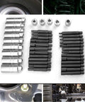 Beast 50 Piece Drive Shock Absorber Tool Kit With Go-Through Ratchet, Torx T40-T60 Bits, sockets laid out in rows.