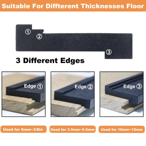 Universal Tapping Block For Vinyl Plank And Laminate Flooring With 3 Edges, Durable HDPE Construction, showing edge details.