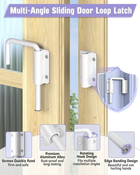 Multi Angle Sliding Door Loop Lock for Barn Doors, Windows, Closets, Fences and Sheds, 90/180 Degree Aluminum Alloy Patio Lock Latch, U Bolt Security, White, 1 Piece, Easy Install, Built to Last and Anti Snag Design.