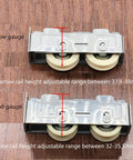 Buttery Smooth Double Wheel Window Roller 802 Style Stainless Steel Frame with Adjustable Nylon Bearing System for Sliding Aluminum Doors and Windows Narrow Gauge Track Heavy Duty Replacement Fix showing rail height adjustments.