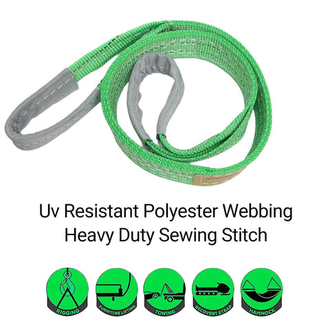 KOERZORE 2-pack lifting straps; 2.2 in x 4 ft, UV-resistant green nylon webbing with gray reinforced ends