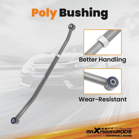 Adjustable Rear Track Bar For Jeep Wrangler TJ 1997 To 2006 Fits 1 To 6 Inch Lift Length Adjusts 31.37 To 34 Inches Direct Replacement To Stop Axle Lateral Movement And Beefed Up Handling For Tough Off Road. poly bushing rear track bar with wear-resistant ends