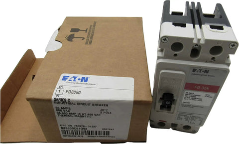 Tough As Nails 60 Amp Thermal Magnetic Circuit Breaker with dual pole design and DIN rail mounting in box.