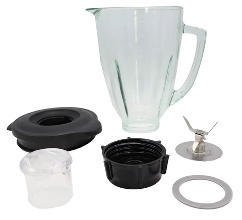 Replacement 48 Ounce Glass Jar Set For Blenders 6 Piece Cup Assembly With Jar Base Cap Blade Gasket Round Lid Center Fill Plug