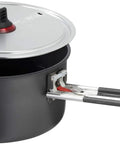 Go To Solo Camping Pot 1.3 Liter With Nonstick Ceramic Fusion Coating Lightweight Aluminum Cook Pot For Easy Solo Meals Scratch Resistant PTFE And PFOA Free High Temperature Safe Easy To Clean Lid Included with lid open view