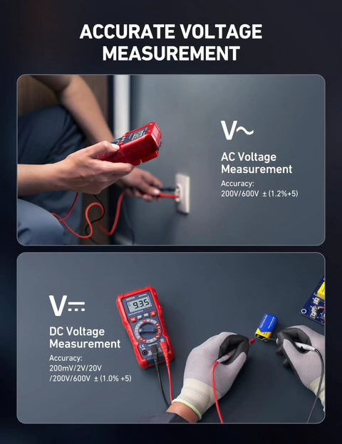 TRMS Digital Multimeter For DIY Electrical Projects, 2000 Counts, measuring AC/DC voltage from wall sockets and components