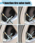 4 In 1 Tire Valve Core Removal Tool Set With 4 Way Universal Wrench For Fast Deflation Unblocking Pull Rod Re Tapping Threads And Valve Reaming A Handy Do It All Tire Maintenance Gadget For Cars Trucks And Bikes on tire valve