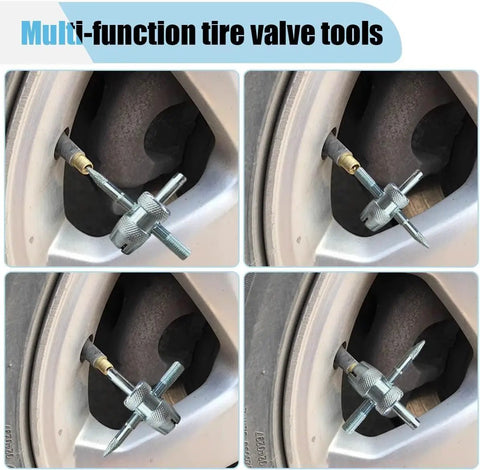 4 In 1 Tire Valve Core Removal Tool Set With 4 Way Universal Wrench For Fast Deflation Unblocking Pull Rod Re Tapping Threads And Valve Reaming A Handy Do It All Tire Maintenance Gadget For Cars Trucks And Bikes on tire valve