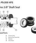 Diagram and components of PS-200 pool pump shaft seal kit 5/8 inch, parts labeled for easy DIY installation.