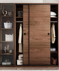 Wooden closet with sliding doors featuring 4 Pack Black Closet Door Finger Pulls 2 1/8 Inch Snap In No Nails Easy Install.