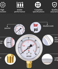 Front view: BPSSDI 0-30 psi low pressure gauge with 2.5 inch dial, 1/4 inch NPT lower mount, 304 stainless steel case