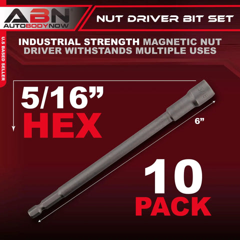 Image of Industrial Strength Magnetic Nut Driver Bit Set 5/16 Inch Hex Bits 10 Piece with heavy-duty magnetic tip.