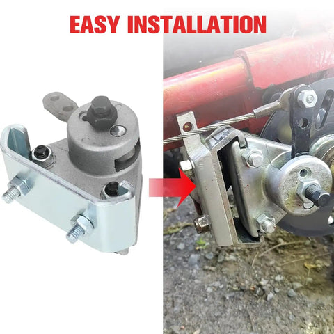 Beefed-Up Go Kart Mechanical Disc Brake Caliper And Bracket Kit For Manco shown in close-up and installed view