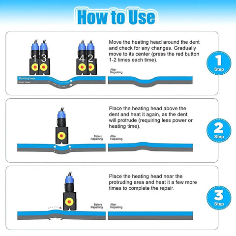 How to use Auto Body Paintless Dent Repair Kit With 1.38kW Dent Puller Digital Display Overheat Protection Portable Case Easy DIY Car Fixes Paintless Dent Removal Tool For Dings And Dents instructions