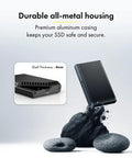 Rugged Aluminum M.2 NVMe SSD Enclosure Delivering Hella Fast 40Gbps USB4 Thunderbolt 4 with durable all-metal housing.