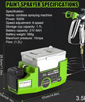 Cordless Airless Paint Sprayer With Roomy 1.7 Liter Tank Wireless Spray Gun For No Fuss Home Interior Exterior Fence Furniture And Ceiling Weekend Refreshers design specifications layout image.