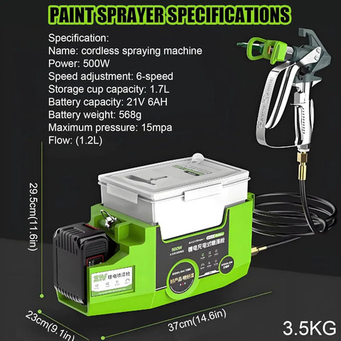 Cordless Airless Paint Sprayer With Roomy 1.7 Liter Tank Wireless Spray Gun For No Fuss Home Interior Exterior Fence Furniture And Ceiling Weekend Refreshers design specifications layout image.