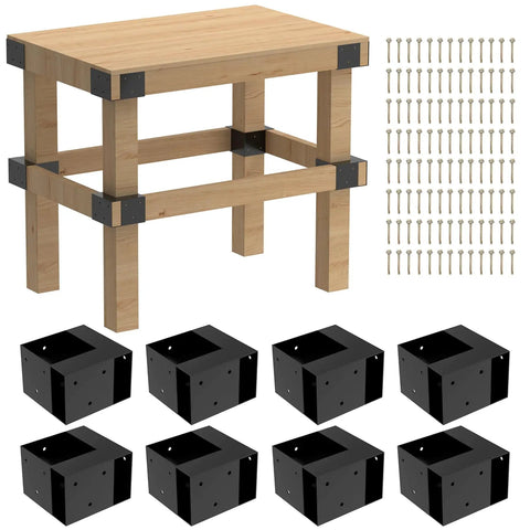 Heavy Duty 8 Piece 3 Way Workbench Bracket Kit For 2x4 Lumber Steel Corner Brackets With Black Powder Coat Rust Resistant High Load Bearing For DIY Garages And Shops, 8 black steel corner brackets with screws