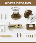 Antique Brass Crystal Door Knob Set For Interior Privacy Doors With Push Button Lock And Emergency Release components