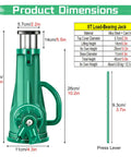 Heavy Duty Bottle Screw Jack For Floor Leveling And Auto Maintenance dimensions chart, ductile cast iron body with solid grip handle.