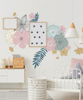 Pink Perennial Blooms Giant Peel And Stick Wall Decals Set Of 18 for smooth surfaces in modern nursery decor scene