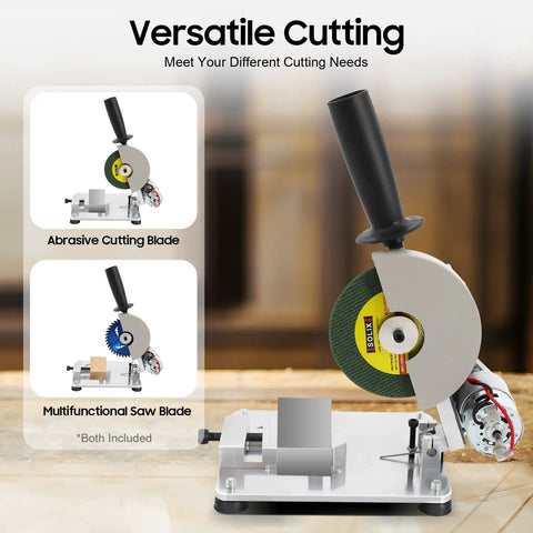 4 Inch Chop Saw 110V Metal Cutting Cut Off Saw With Adjustable 0-45 Degree Angles showing dual blade options for versatile cutting